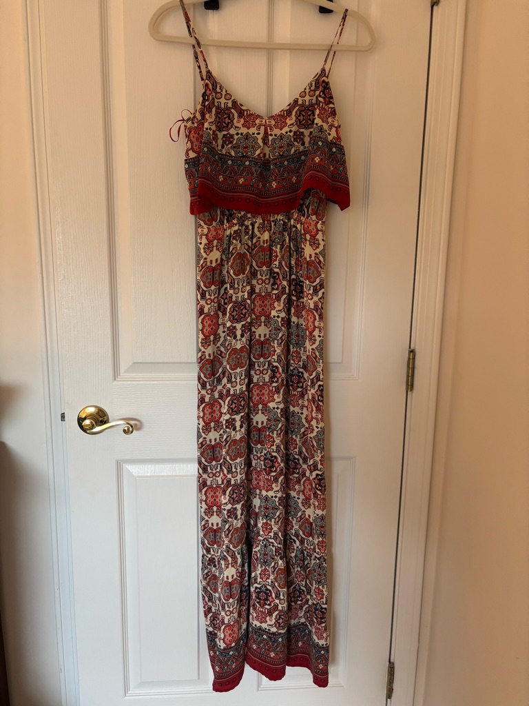 Joie “Vernita”Bohemian Red Patterned Maxi Dress 100% Silk Xs